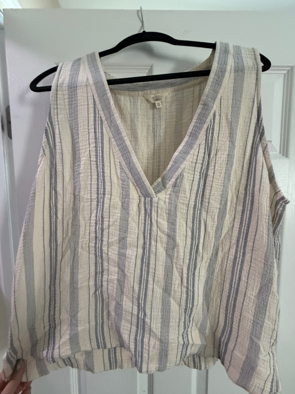 Faherty Cream and Light Blue Striped V-Neck Tank